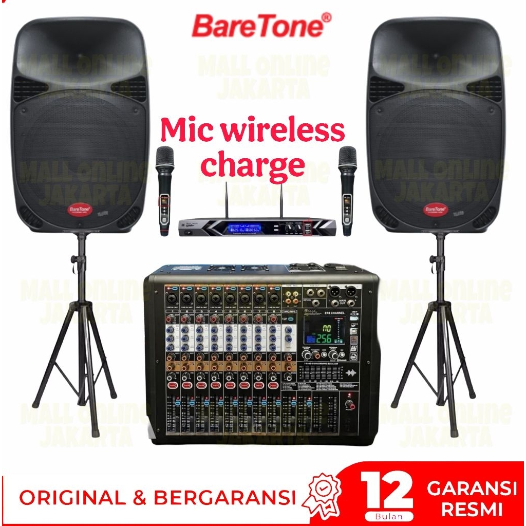 Paket karaoke baretone 15 inch sound system outdoor indoor power mixer 8 channel