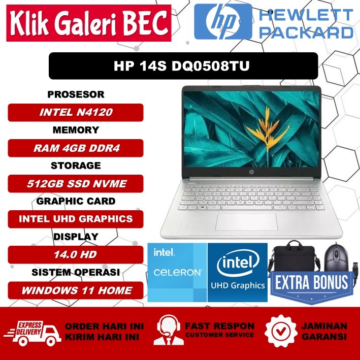 Laptop Sekolah Murah HP 14S DQ0508TU Ram 4GB 512GB SSD Windows 11 Home Ori