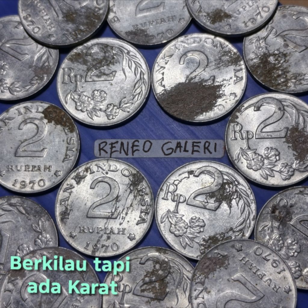 Berkilau Karat Koin 2 Rupiah Tahun 1970 Padi Kapas Uang koin kuno logam Indonesia original asli Rp