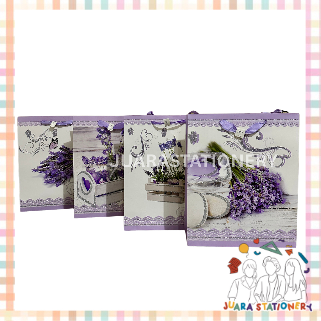 

(1416) JUARASTATIONERY Paper Bag Besar Glitter Ungu 25.5x9.5x31.5 / Tas Tali Glitter Tas Kado