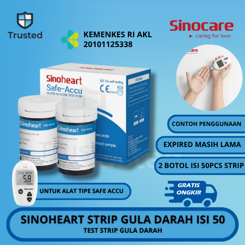 Sinoheart Strip Gula Darah Safe-Accu Strip Uji Gula Darah Sinoheart
