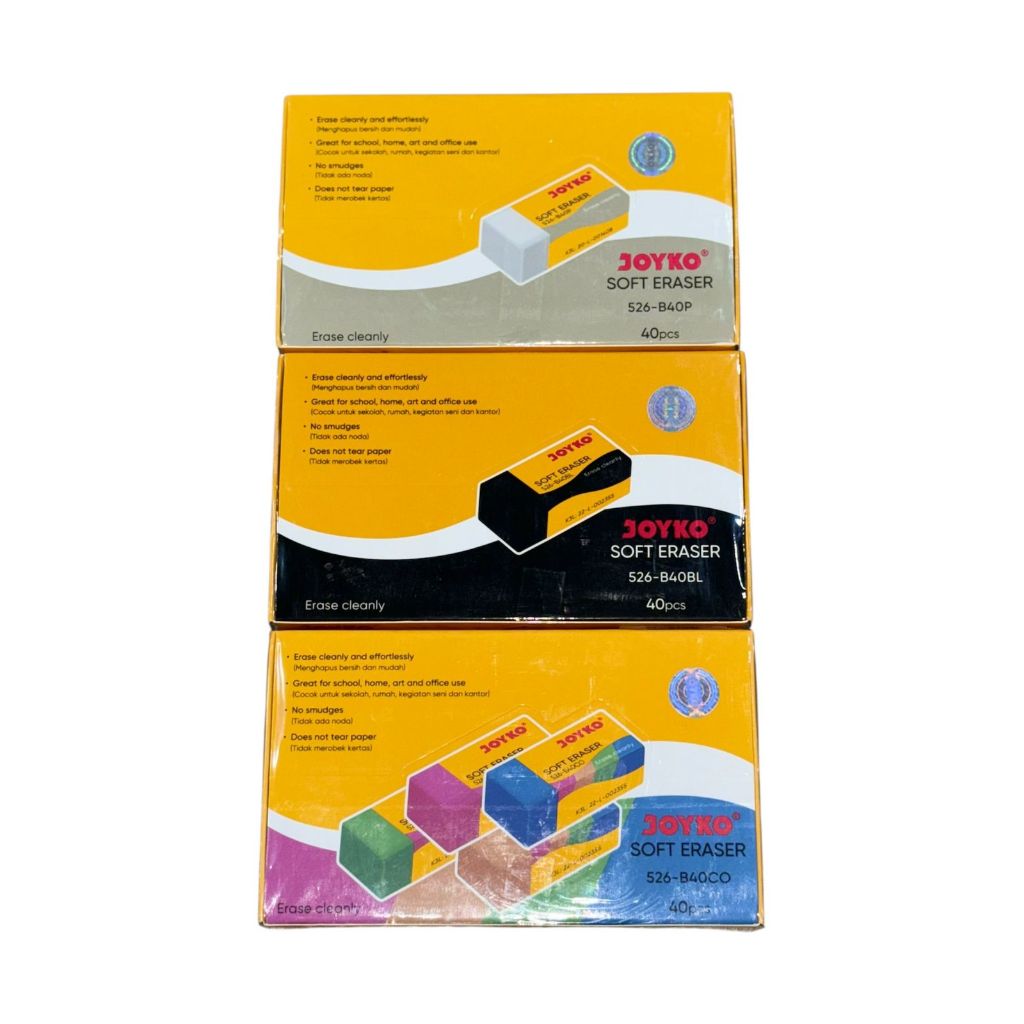 

Penghapus Joyko Soft Eraser 526-B40CCO 40pcs Hitam, Putih, Warna 1 PACK ISI 40