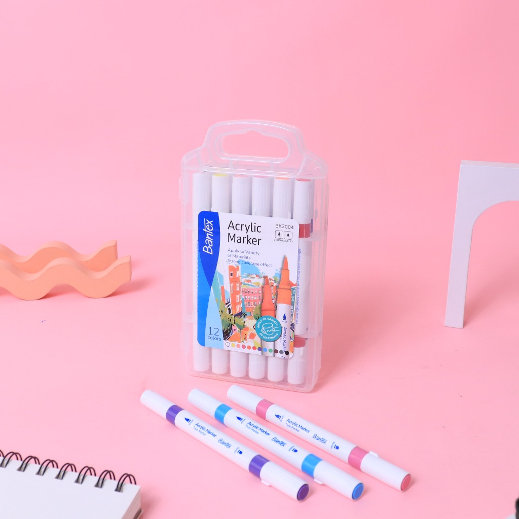 

[Pasha Stationery] BANTEX Spidol Acrylic Dual Tip 12 Warna