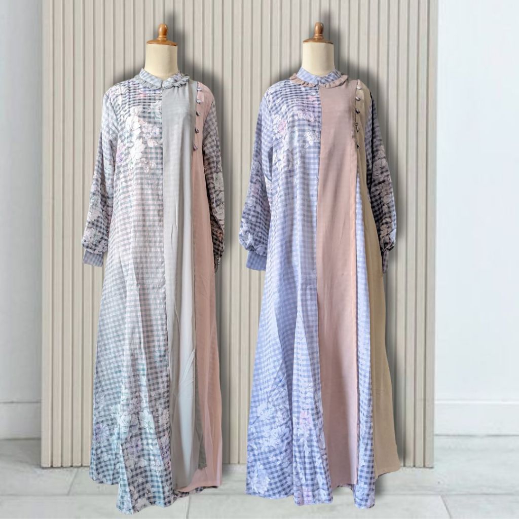 Dress muslimah polos mix motif original nabe