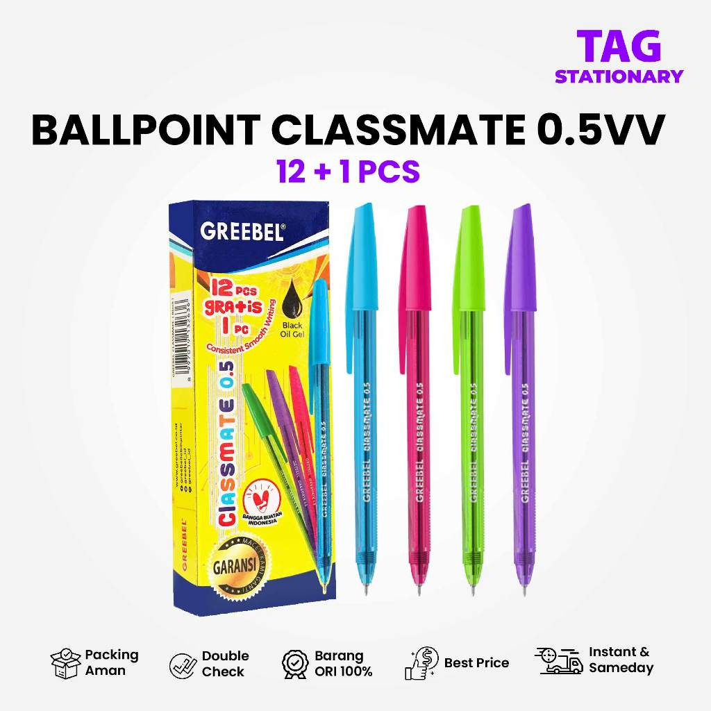

GREEBEL Pulpen Ballpen Classmate 0.5 Hitam (12 PCS/SET) / Pulpen Murah Ballpoint Bolpen Pena