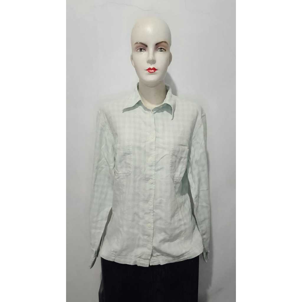 Kemeja Kotak-Kotak Hijau Muda Wanita