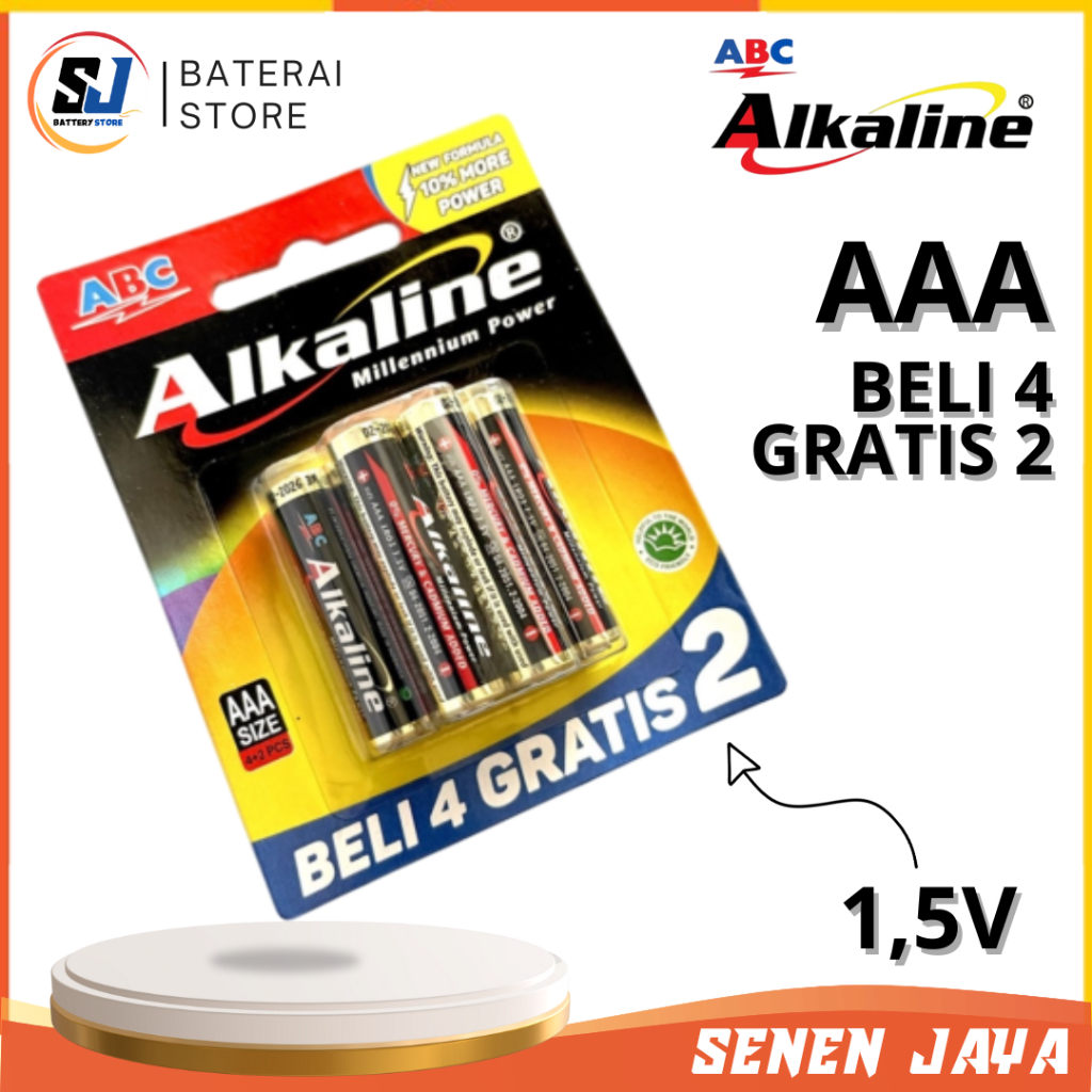 Baterai Alkaline ABC AAA A3 1.5V 4+2 PCS Batre ABC Alkaline AAA Batre AAA ABC Alkaline 6 PCS