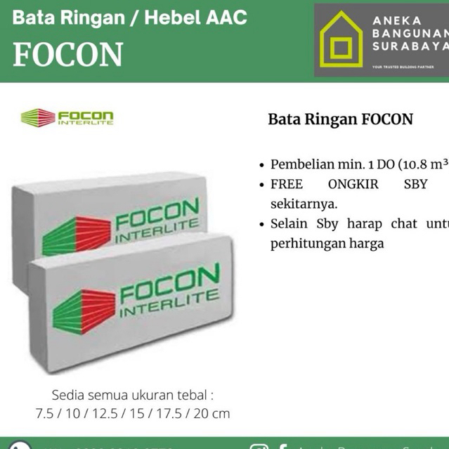 Bata ringan FOCON muatan 1 rit 13.44 m3 - hebel