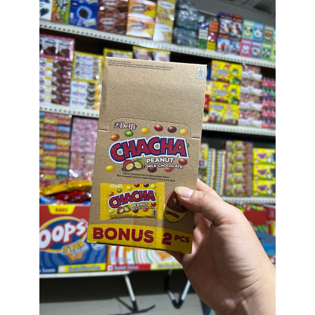 

Delfi Chacha Box Chacha milk choco peanut milk choco 1 box 2 renceng @55gr
