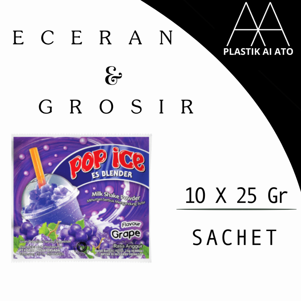 

Pop Ice Milk Shake Powder GRAPE 25 gr x 10 sachet / Pop ES buah series / popes ANGGUR /eceran dan grosir cocok untuk warung