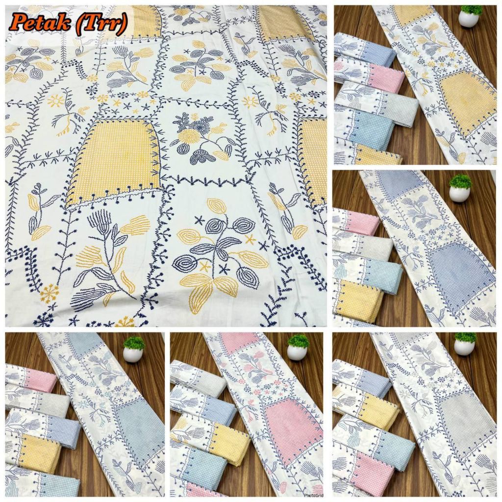 kain batik printing teteron rayon motif bunga dasar putih halus dan adem ukuran lebar