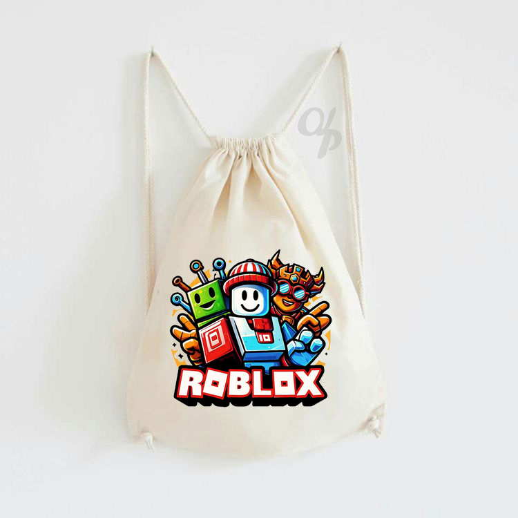 Tas Serut Kanvas Roblox / Robux / Tas Gendong / hampers anak / Stringbag
