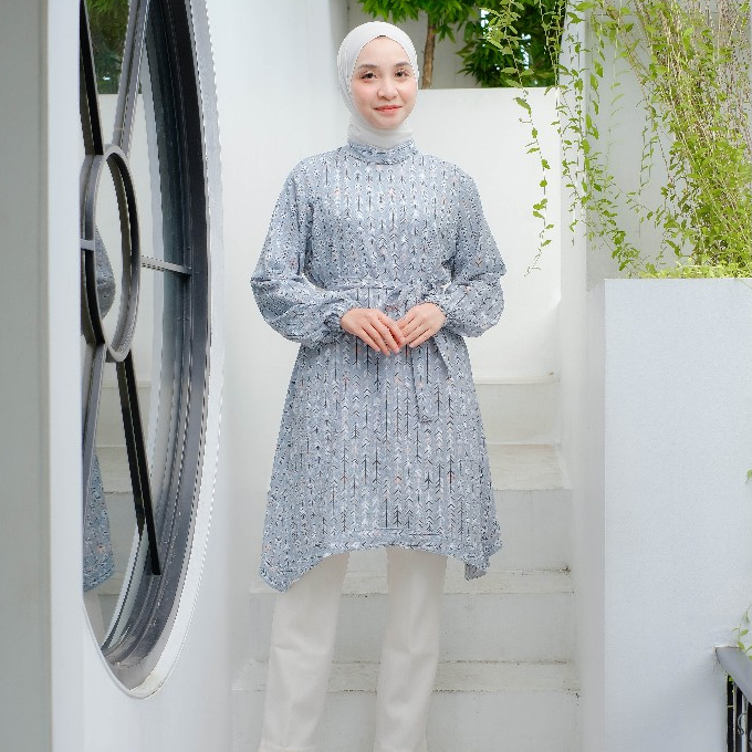 Nadila Tunik Bahan Crinkle Motif Adem & Ringan LD 116 By Denica Outfit