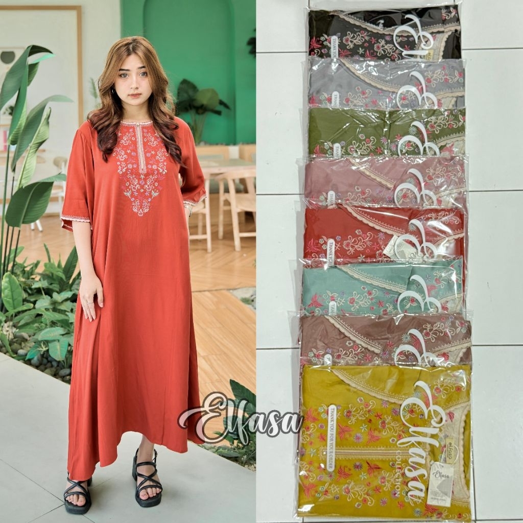 MIDI BORDIR MOLLA//MIDI DRESS ELFASA TANGAN PENDEK//MIDI RAYON TWILL//DASTER DAILY RAYON POLOS