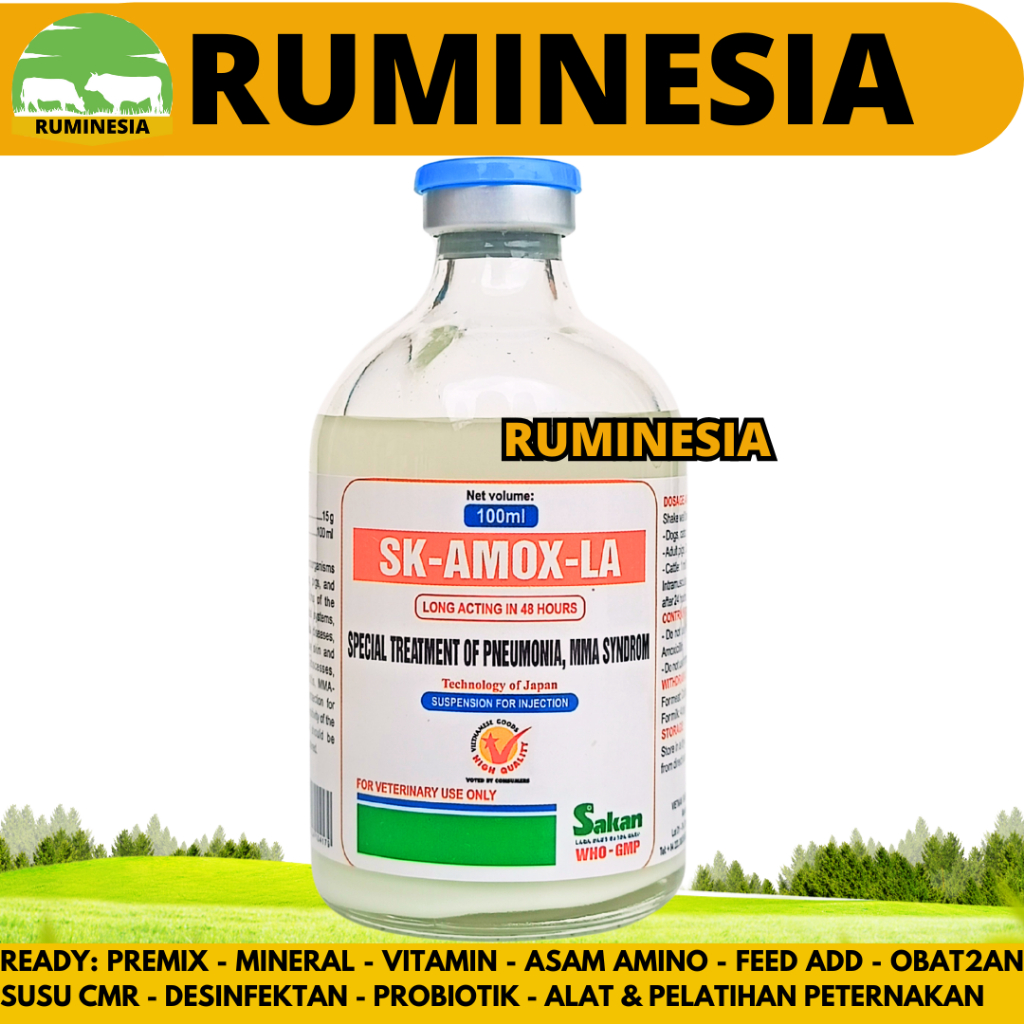 SK-AMOX-LA 100ML - Obat Hewan Antibiotik Spektrum Luas Long Acting Hewan Ayam Sapi Kambing Babi Kuci