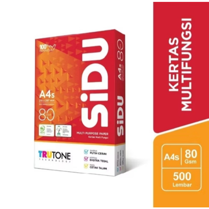 KERTAS HVS / PRINT / FOTOCOPY SIDU F4 80 GRAM / KERTAS F4 80 GRAM PPLITE