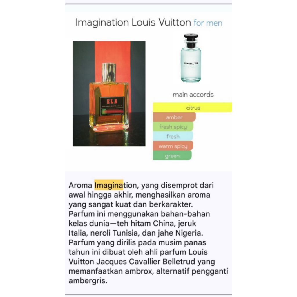 ela parfum LV Imagination ~ "PREMIUM" ~ inspired -Parfum Pria Tahan Lama