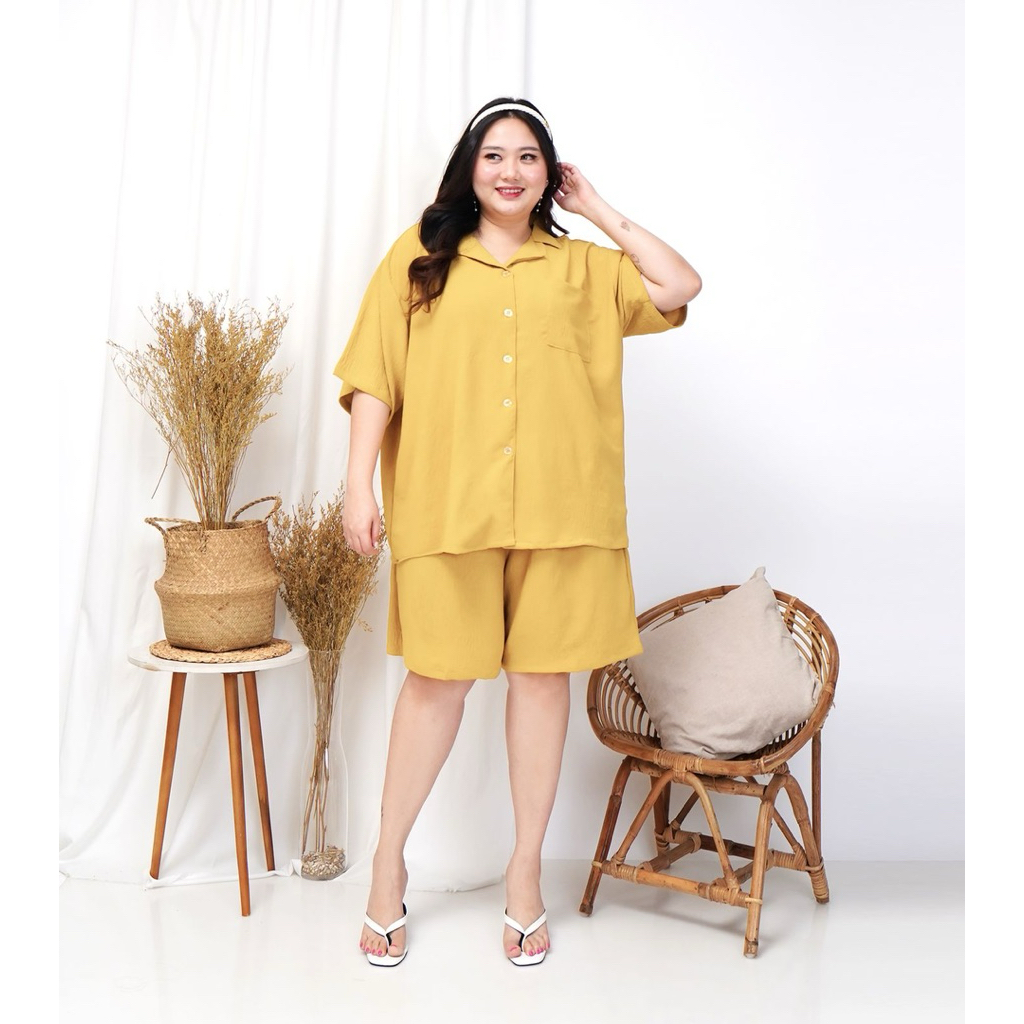 ONE SET JUMBO WANITA LD 140 CM BAHAN CRINKLE/SETELAN BIGSIZE CELANA PENDEK JUMBO