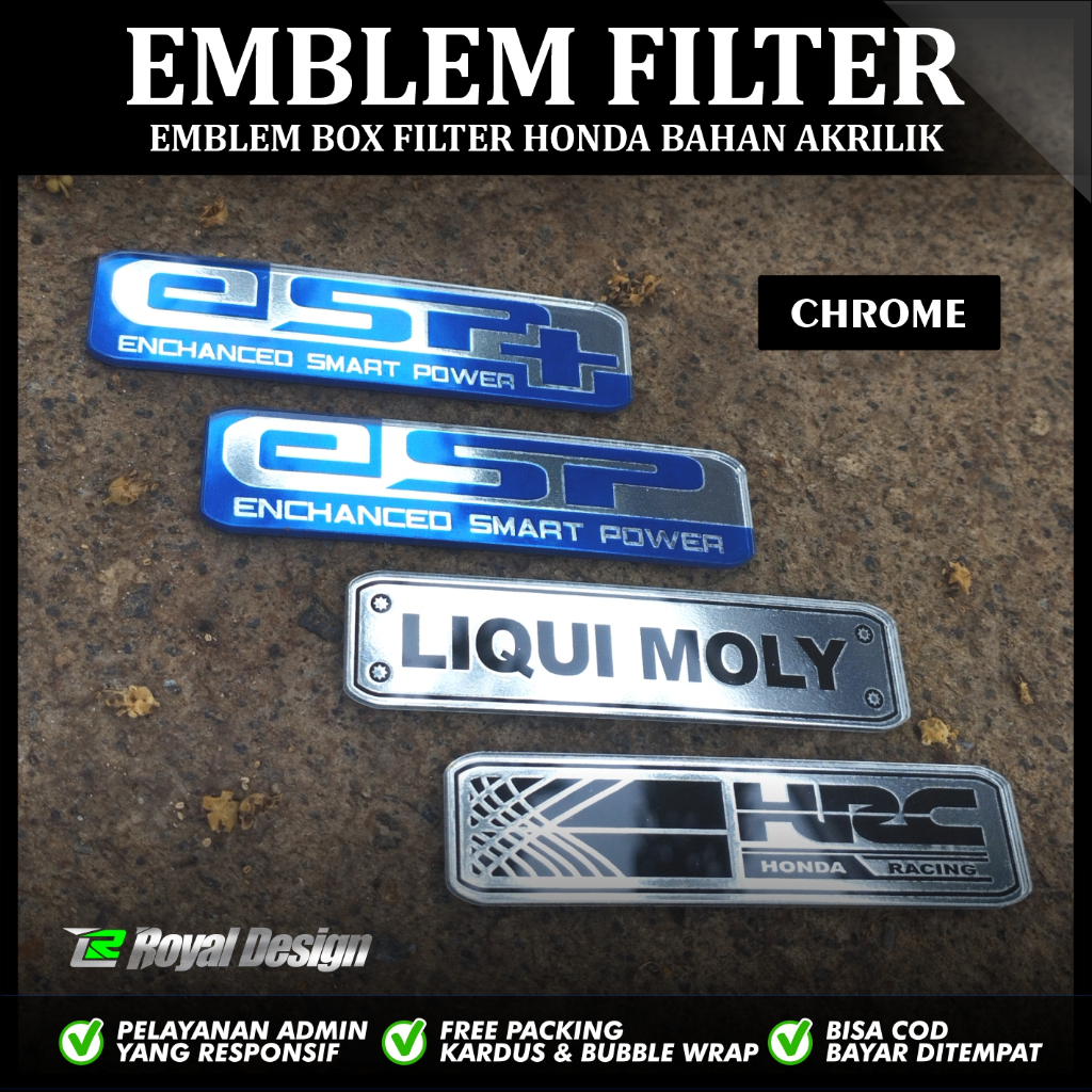 RD Emblem Box Filter Akrilik Motor Matic Honda Bahan Akrilik Chrome Hologram Titanium