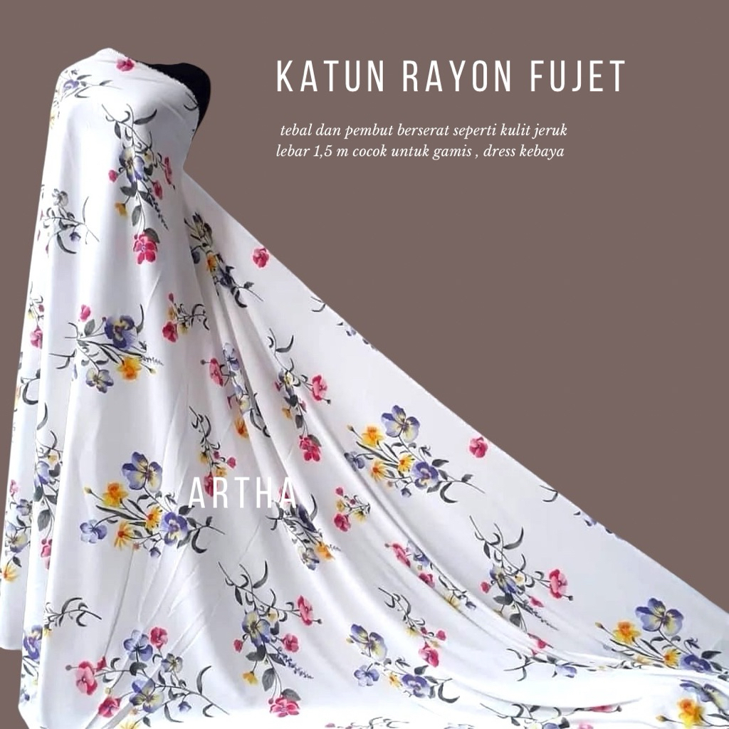 kain katun rayon fujet motif bunga - kain katun kringkel motif -kain rayon viscose