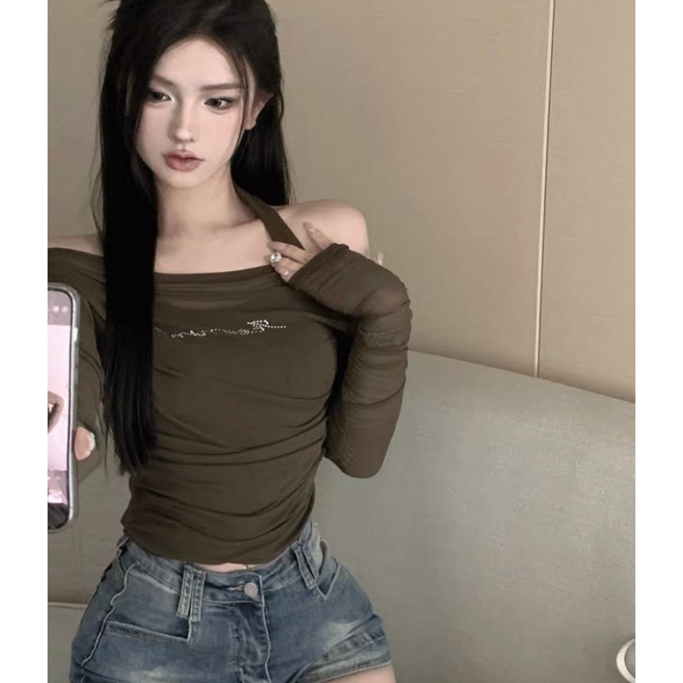 Crop Top Lengan Panjang Wanita – Model Korean Style Slim Fit Seksi, Bahan Tipis Transparan | SA001