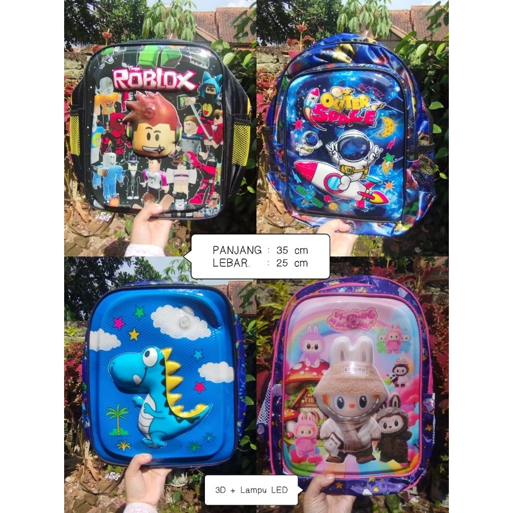 

Tas Ransel Anak Lucu Karakter Terbaru Dino/Roblox/Labubu/Astronot 3D + Lampu LED murah berkualitas