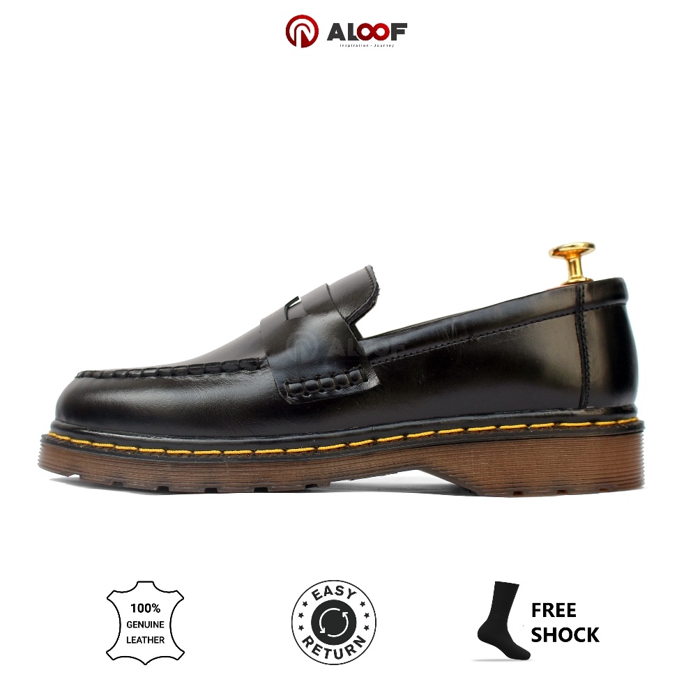 KODE O66H 3845 Aloof PENNY Hitam  Sepatu Loafers Pria Kulit Asli Slip On Original Indonesia