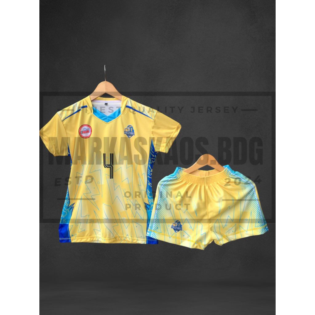 Kaos Olahraga Jersey Voli Wanita Kuning Lemon Motif / Setelan Jersey Cewe Cowo / Free Nama Dan Nomor