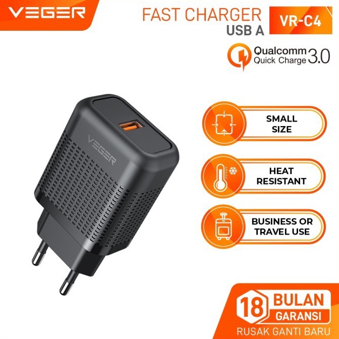 KODE A66I Charger VEGER VRC4 with Micro USBTypeC kabel Quick Charge 3