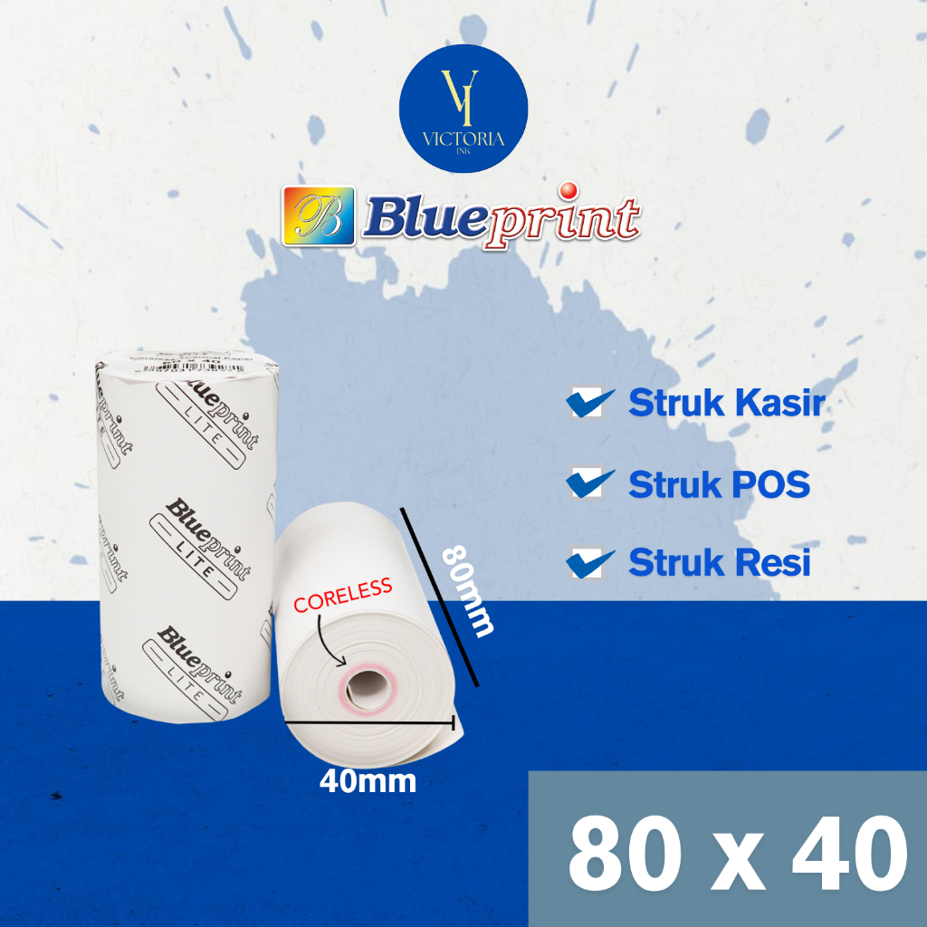 

80X40 KERTAS THERMAL 80MM KERTAS KASIR STRUK TERMAL EDC PPOB BLUEPRINT LITE POS / RESI BLUEPRINT 80X40
