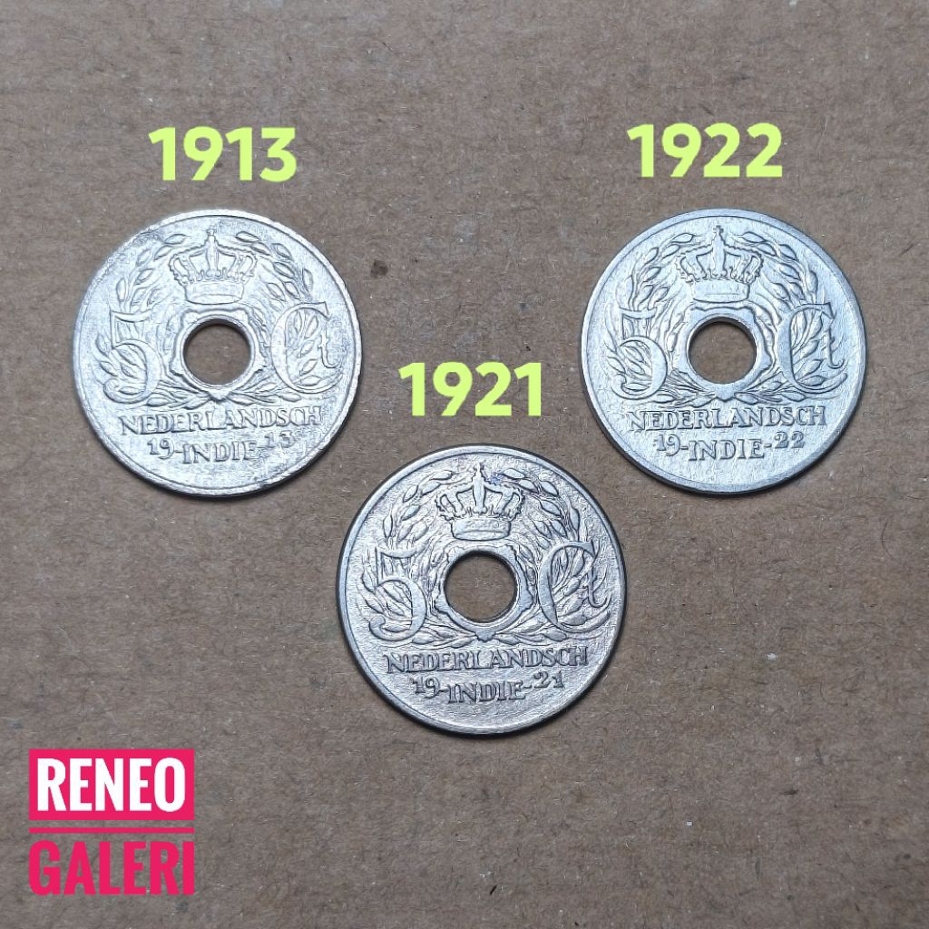 VF cuci Paket Tahun lengkap 5 Cent Nederlandsch indie Set sen Hindia Belanda bolong cetakan 1913 192