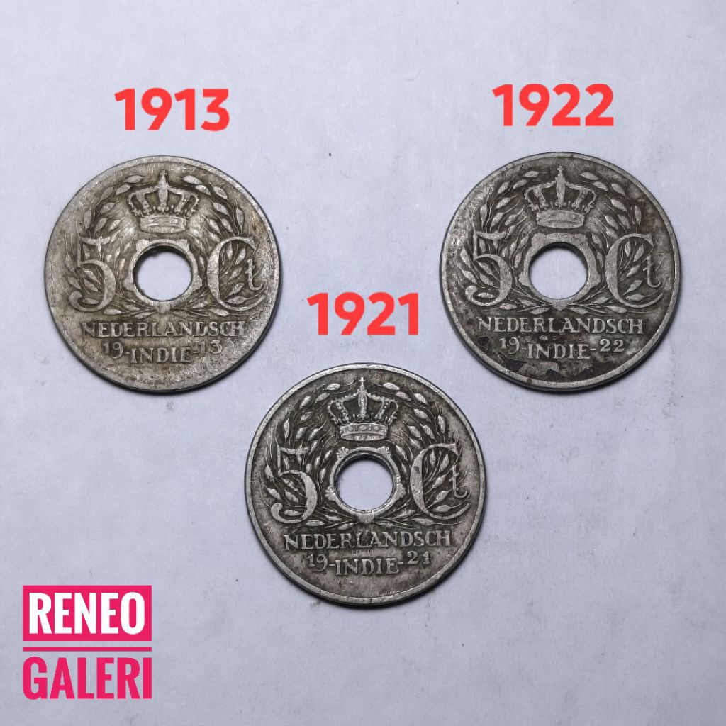 Jelek Paket Tahun lengkap 5 Cent Nederlandsch indie set Sen Hindia Belanda 1913 1921 1922 Uang koin 