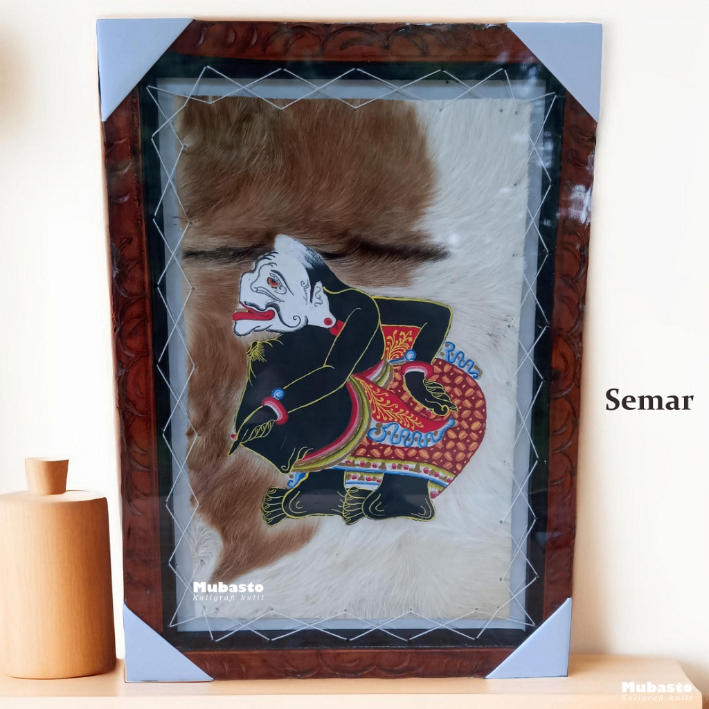 Lukisan Wayang SEMAR BIMA KRESNA GATOTKACA ARJUNA ANOMAN ABIMANYU 50x70 Kulit Kambing ASLI