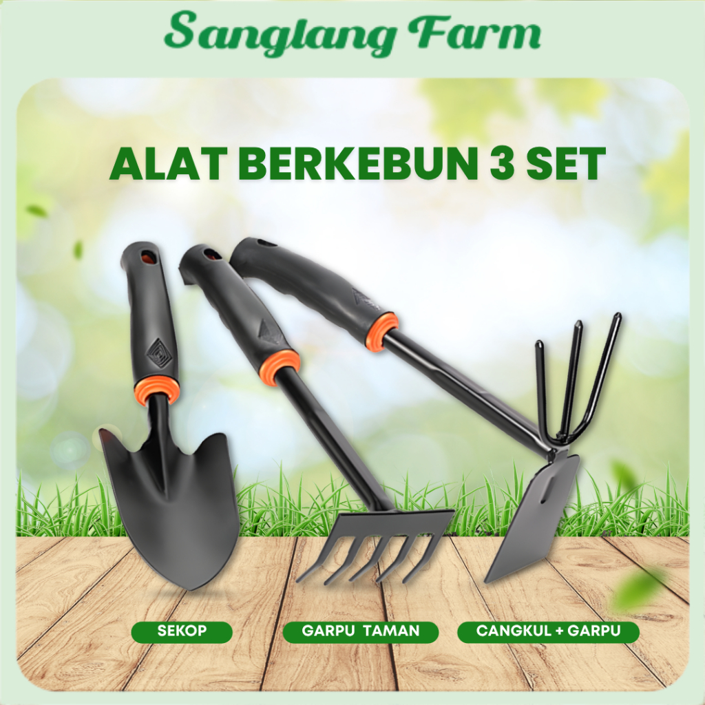 Mamacholida - Set 3 Alat Berkebun Sekop, Cangkul, Garpu & Garuk Rumput Tanah
