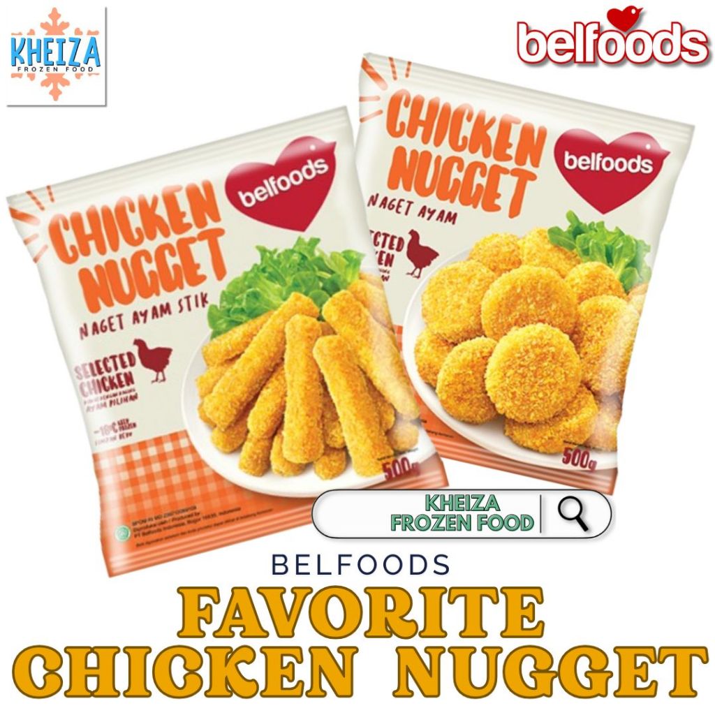 

BELFOODS Favorite Chicken Nugget Ayam LEBIH BESAR dan JUICY - Crunchy Chicken Nugget 250g 500g - Kheiza Frozen