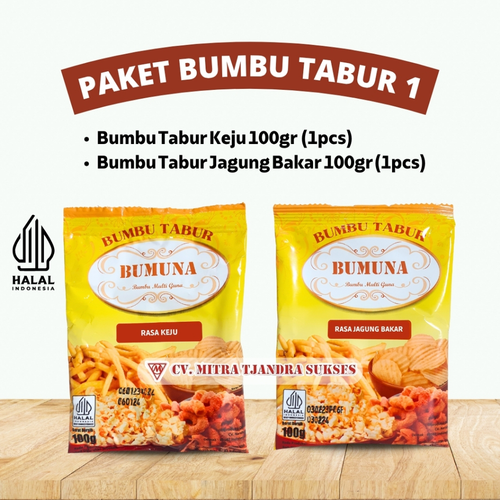 

PAKET HEMAT BUMBU TABUR 1 (Bumbu Tabur Rasa Keju 100 Gr + Bumbu Tabur Rasa Jagung Bakar 100 Gr)/ Bumbu Tabur Yutakachi/Bumbu Penambah Rasa