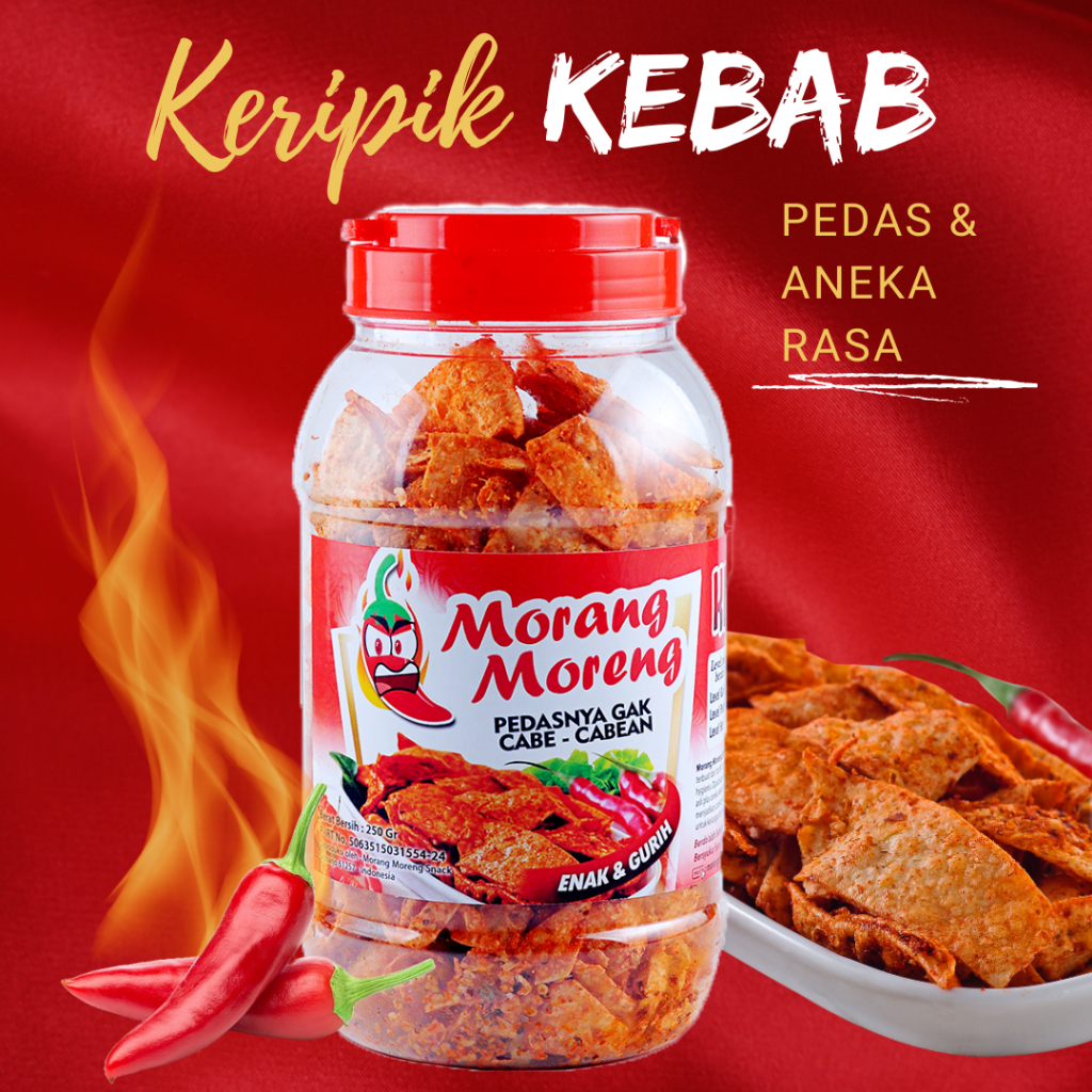 

Keripik Kebab Pedas Morang Moreng / Cemilan Kekinian Tortila Aneka Rasa Toples
