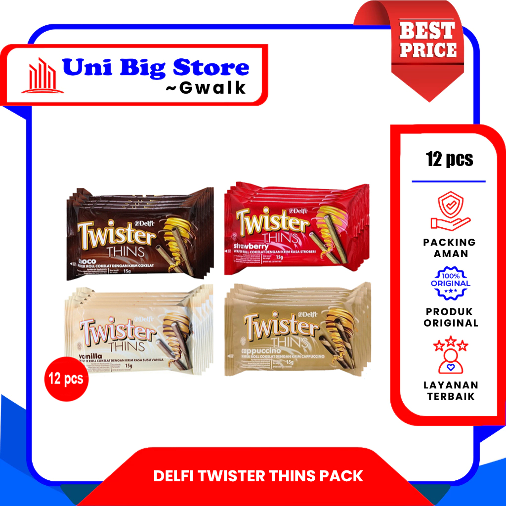 

DELFI TWISTER THINS CHOCO CAPPUCINO VANILA STROBERI PACK - (15 gr x 12 pcs)
