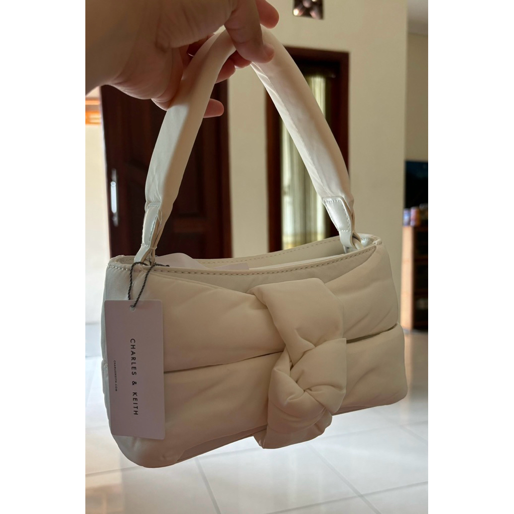 Charles & Keith Puffy Nylon Top Handle Bag - White