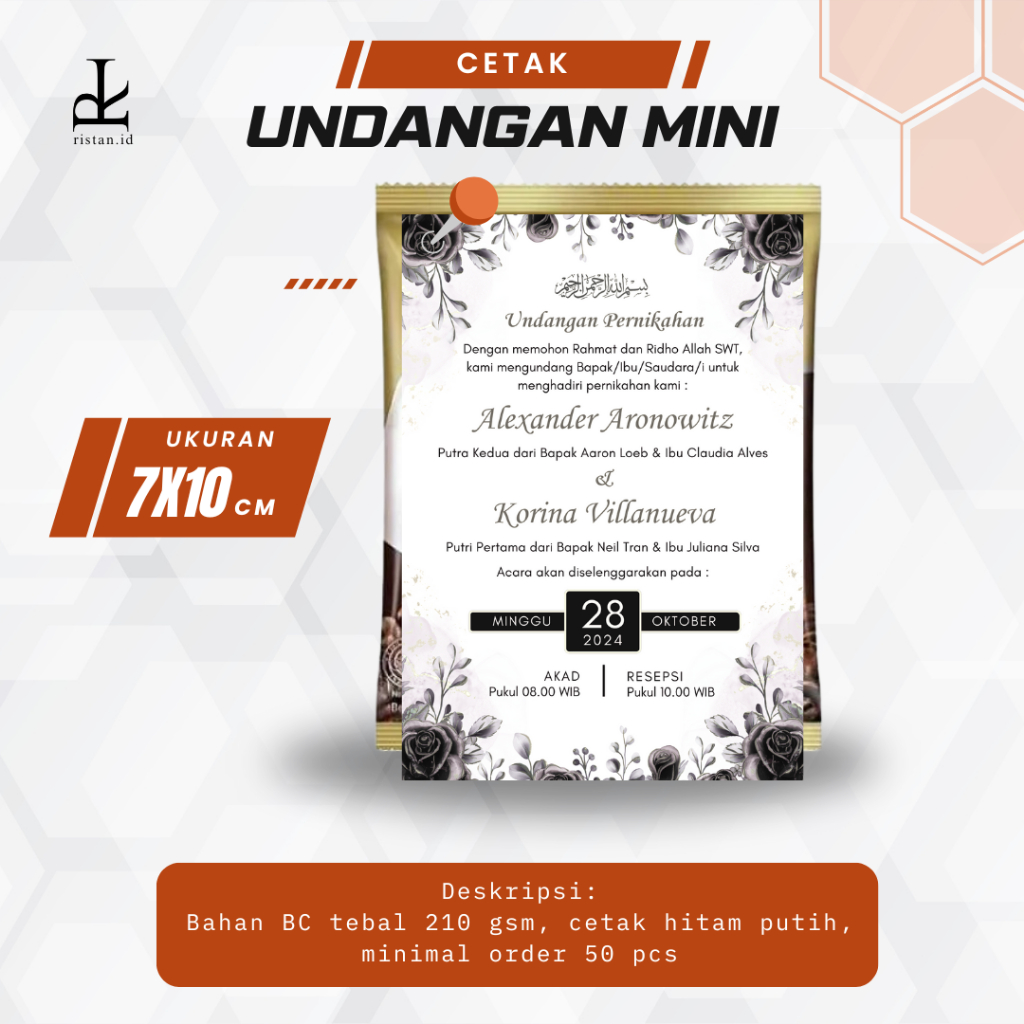 CETAK UNDANGAN PERNIKAHAN MINI KOPI (KERTAS BC/HITAM PUTIH)