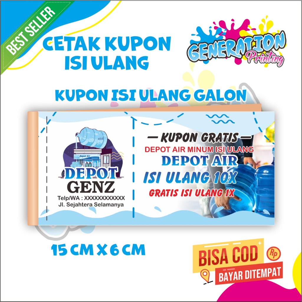 

KUPON DEPOT AIR MINUM ISI ULANG, BISA CUSTOM TULISAN SENDIRI 100 LEMBAR UK 1/6 GENERATION PRINTING