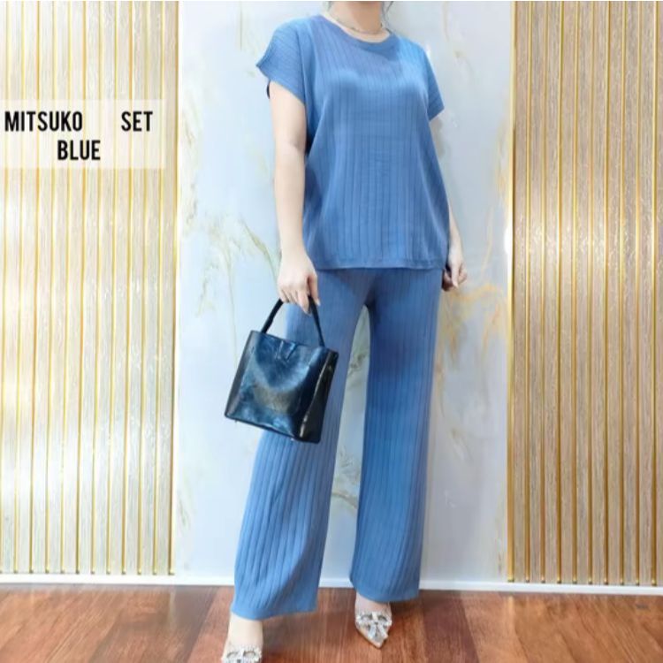 Setelan baju wanita -Oneset Wanita BAJU KEKINIAN -Setelan Rajut BIRU  BAJU RAJUT PREMIUM