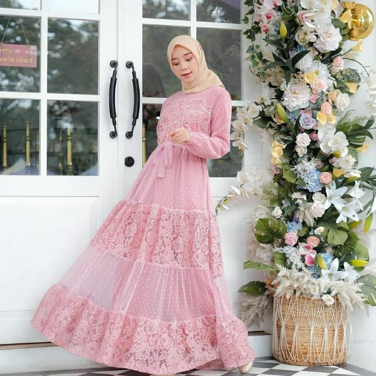 LAKSITA BUSANA - GAMIS BROKAT MAXY NADHIRA TULLE DOTTY GAMIS WANITA BRUKAT JUMBO MAYUNG DRESS KONDAN