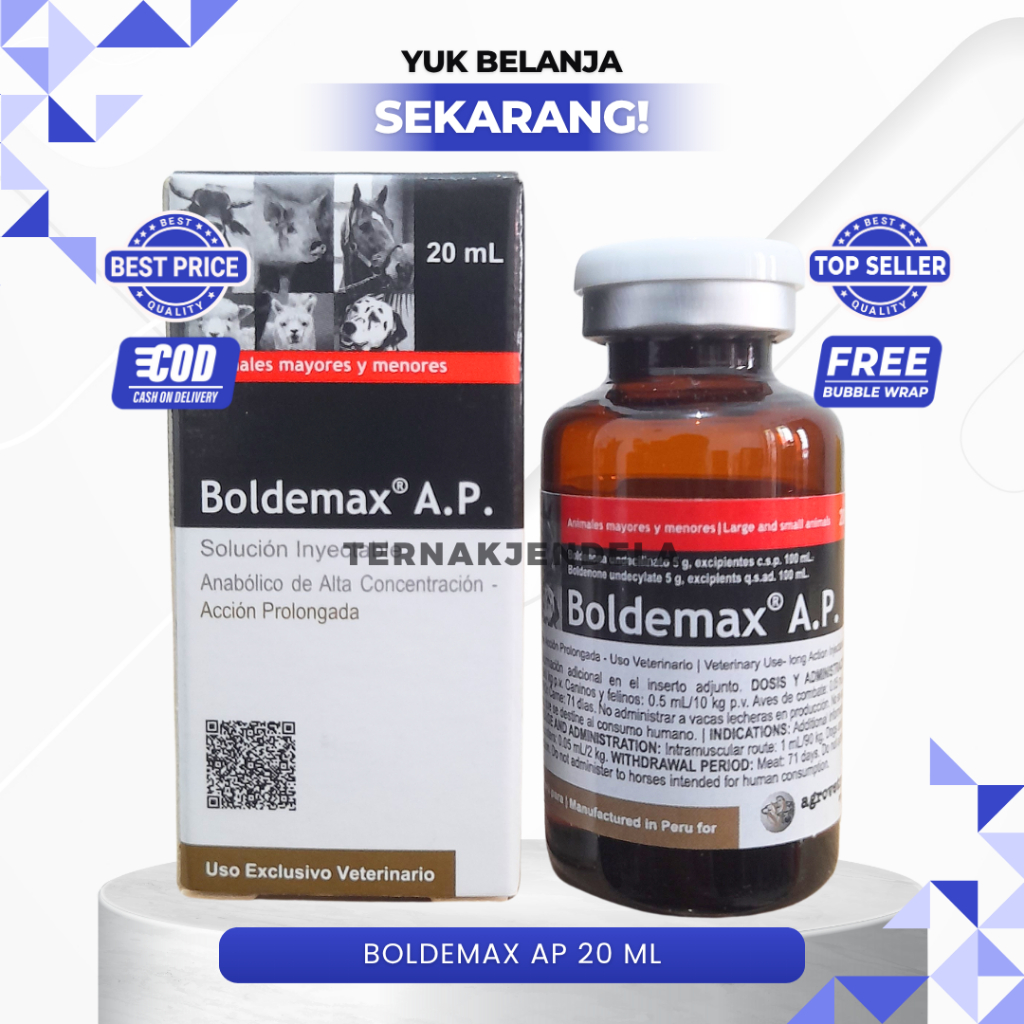 Boldemax AP 20 ml - Obat Penggemuk Sapi Kambing Kuda Anjing Kucing Kelinci Hewan Babi Ayam