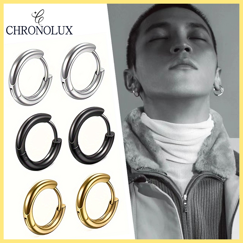 Anting Klip Tanpa Tindik Anting Palsu Bahan Stainless Steel Anting Jepit Bulat Polos Pria Dan Wanita