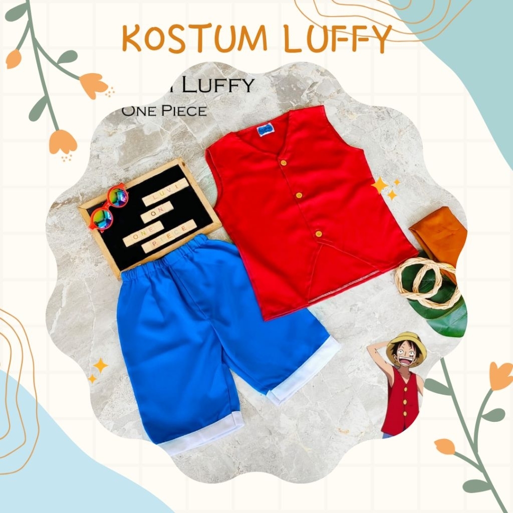 Kostum Luffy/Kostum One Piece/Kostum Anime/Kostum Anime Viral/Kostum Karnaval/Kostum Ultah Tema One 