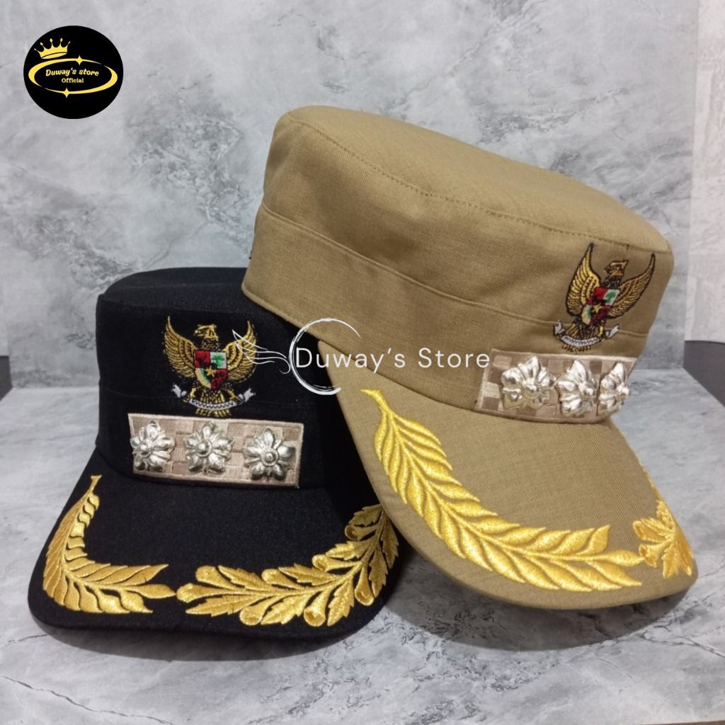 Topi Komando Camat Hitam & Khaki Free Nama | Topi Camat Komando | Topi Camat | Perangkat Camat | PNS
