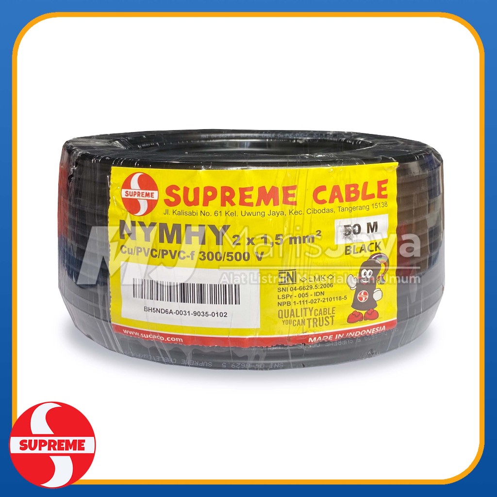 Kabel Serabut SUPREME NYMHY 2x1,5 2x1.5 50 meter HITAM (PER ROLL)