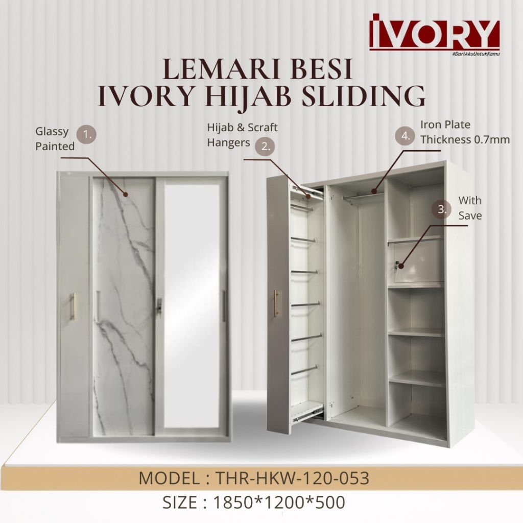 Lemari Besi /Rak Hijab Sliding) Lemari 120 Ivory
