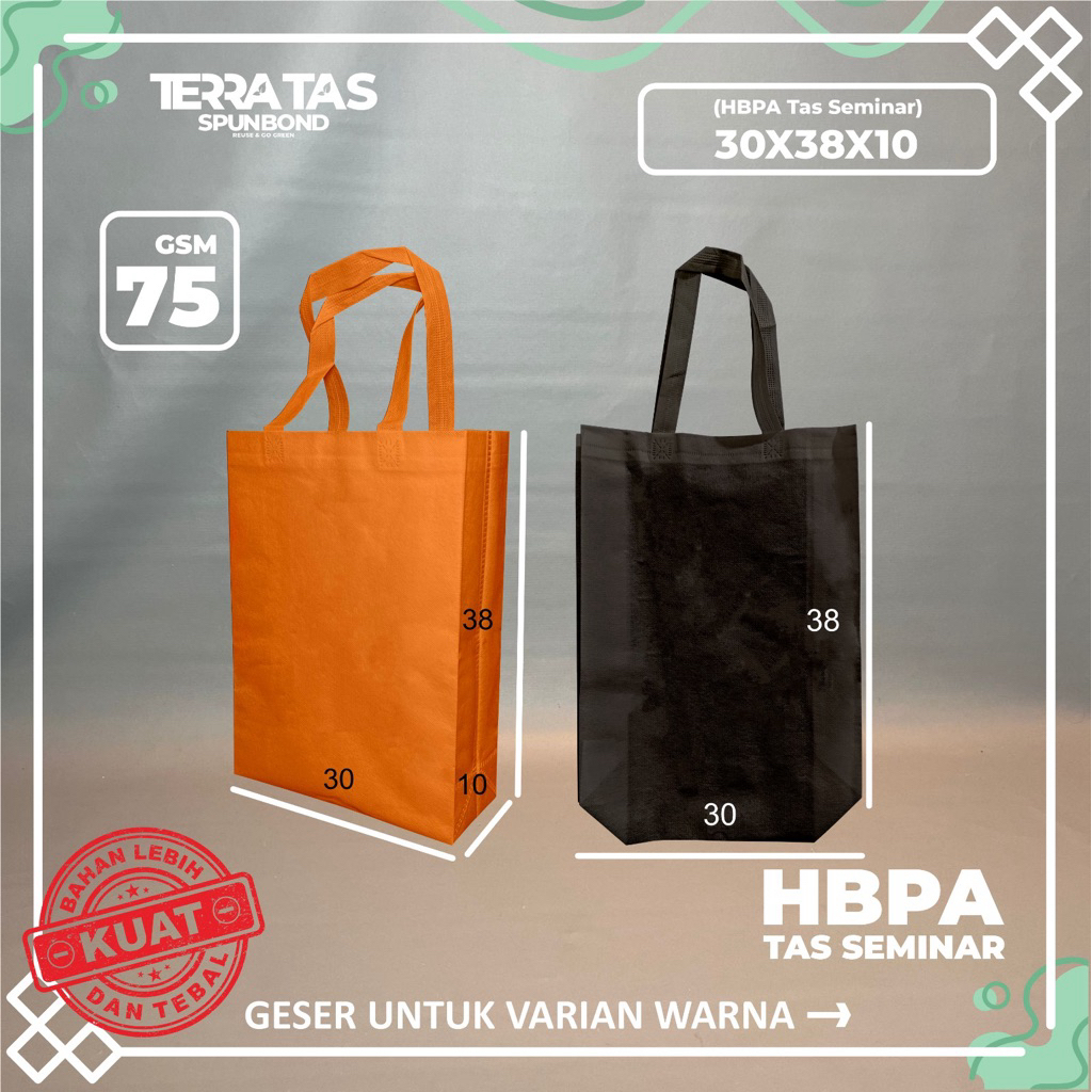 

(Pcs) Tas Seminar 75 GSM 30x38x10 Goodie Bag Tas Belanja Spunbond HBPA